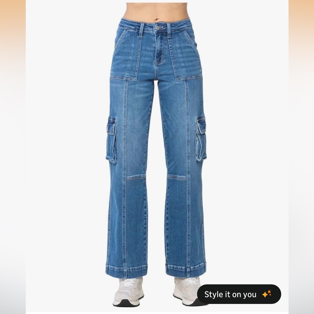 Judy Blue High Waist Wide Leg Denim Cargo Jeans 88724 size 11 - Picture 7 of 7
